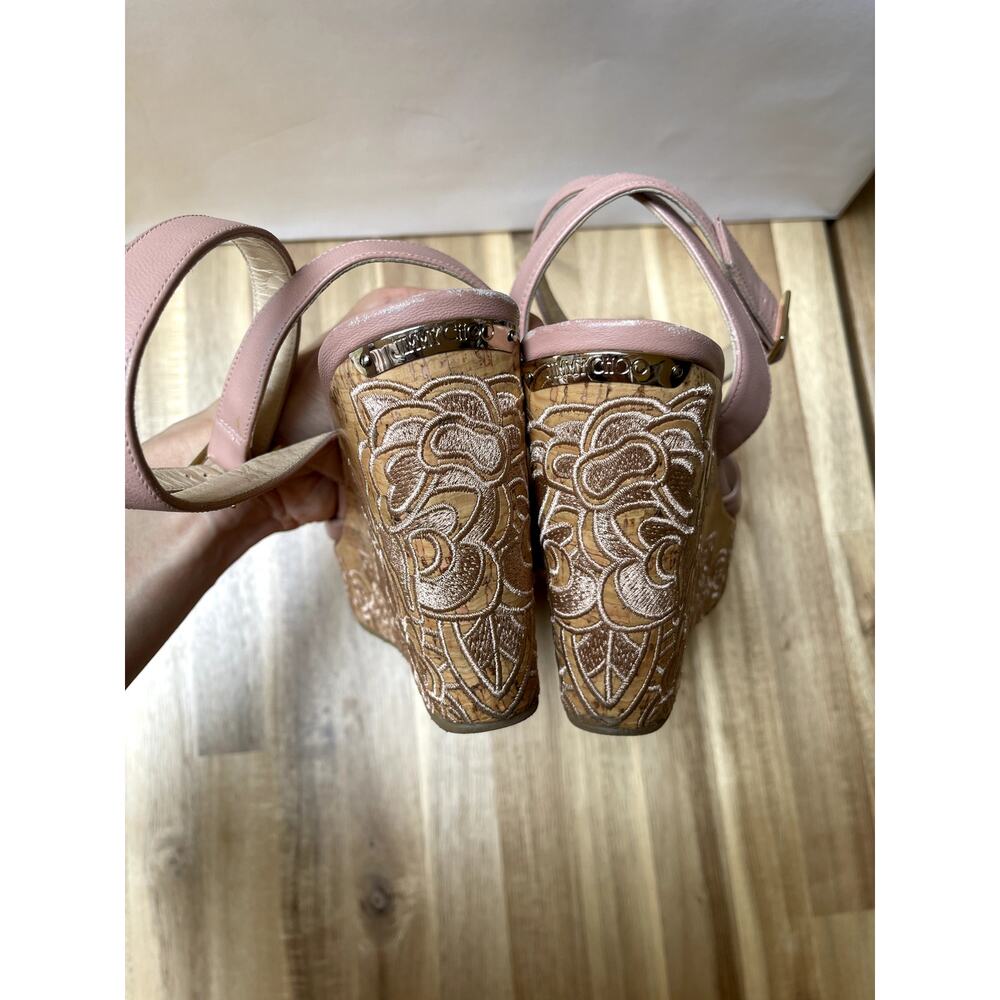 Jimmy Choo Leather Platform Wedge Sandals Embroidered Ballet Pink Size 37 - Picture 9 of 15